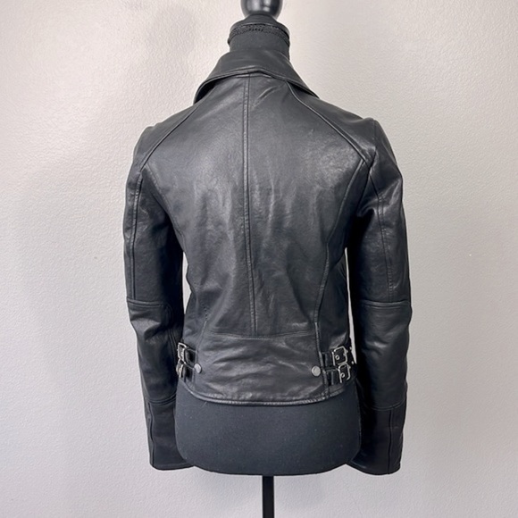 DSTLD Leather Biker Jacket Black with Silver Hardware Straps Moto Short Coat S - Picture 4 of 14